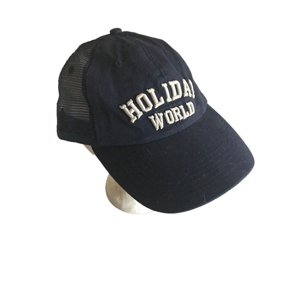 J Hats Trucker Hat Navy Holiday World Embroidered Mesh Back Adjustable Cap
